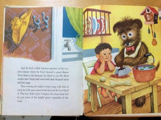 Page from Mister Dog, showing boy and dog with soup and green vegetable