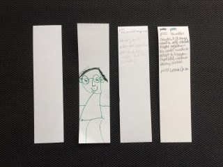Strips of paper used as bookmarks, with notes or drawings
