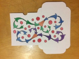 Tuckbox paper pattern with acanthus scrolls and watercolor