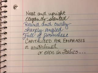 Samples of different handwriting by the same person