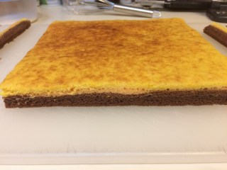 Hot-milk sponge cake with orange and cocoa layers, broiled like sarawak cake